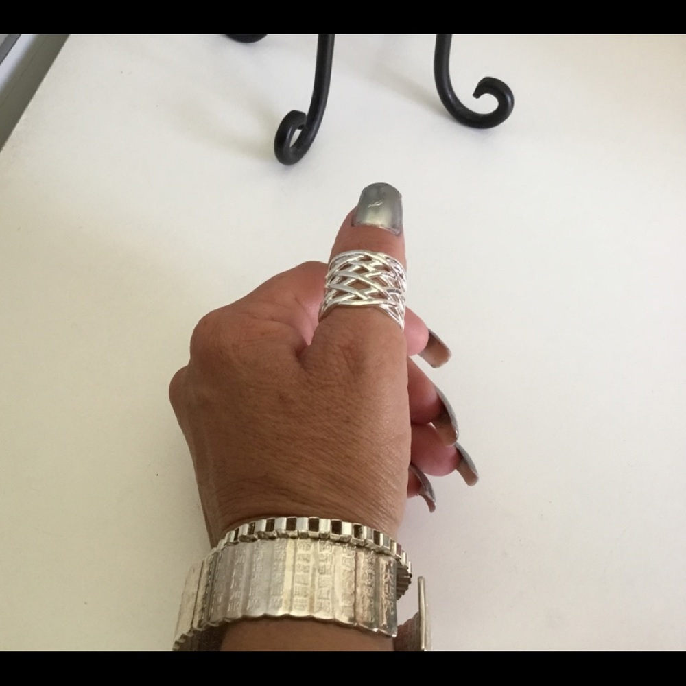 Sterling Silver Ring Fashion Weaving Net Ring - Picture 4 of 5